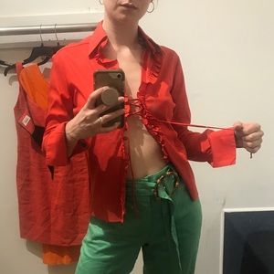 Trina Turk Lace-Up Y2K Red Shirt